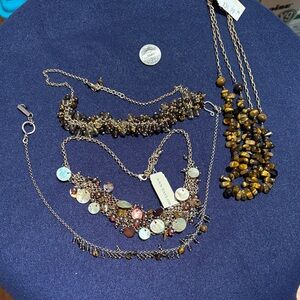 4 Ann Taylor Layered Tiger Eye and Coin Charm Necklace Sets - Brown Multitone
